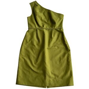 J Crew 100% Cotton Misha One Shoulder‎ Dress Leaf Green Wedding Sheath Dress 6